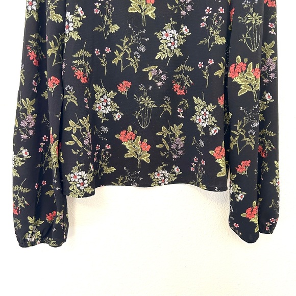 Leith Black Long Sleeve Floral Blouse Top Poetcore Red Green Women's Size Small - Picture 5 of 12